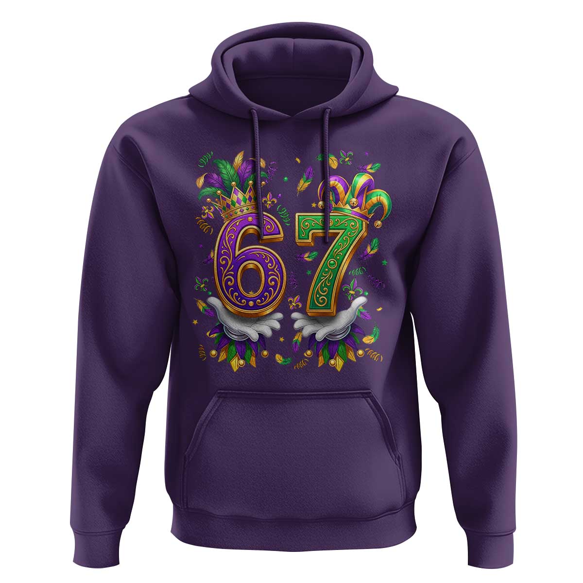 Funny 67 Mardi Gras Hoodie Six Seven Meme Carnival Hand Gesture
