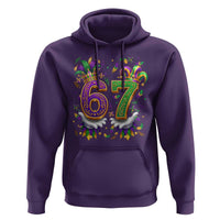 Funny 67 Mardi Gras Hoodie Six Seven Meme Carnival Hand Gesture