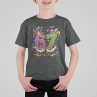 Funny 67 Mardi Gras T Shirt For Kid Six Seven Meme Carnival Hand Gesture