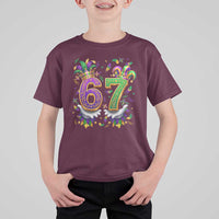Funny 67 Mardi Gras T Shirt For Kid Six Seven Meme Carnival Hand Gesture