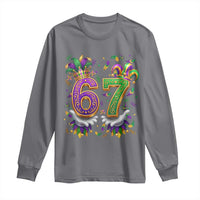 Funny 67 Mardi Gras Long Sleeve Shirt Six Seven Meme Carnival Hand Gesture