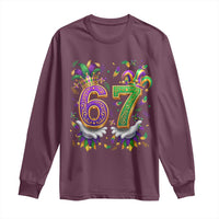 Funny 67 Mardi Gras Long Sleeve Shirt Six Seven Meme Carnival Hand Gesture