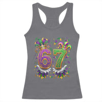Funny 67 Mardi Gras Racerback Tank Top Six Seven Meme Carnival Hand Gesture