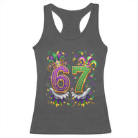Funny 67 Mardi Gras Racerback Tank Top Six Seven Meme Carnival Hand Gesture
