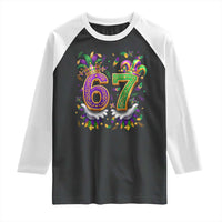 Funny 67 Mardi Gras Raglan Shirt Six Seven Meme Carnival Hand Gesture