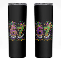 Funny 67 Mardi Gras Skinny Tumbler Six Seven Meme Carnival Hand Gesture