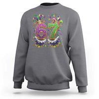 Funny 67 Mardi Gras Sweatshirt Six Seven Meme Carnival Hand Gesture