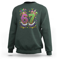 Funny 67 Mardi Gras Sweatshirt Six Seven Meme Carnival Hand Gesture