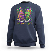 Funny 67 Mardi Gras Sweatshirt Six Seven Meme Carnival Hand Gesture