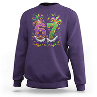 Funny 67 Mardi Gras Sweatshirt Six Seven Meme Carnival Hand Gesture