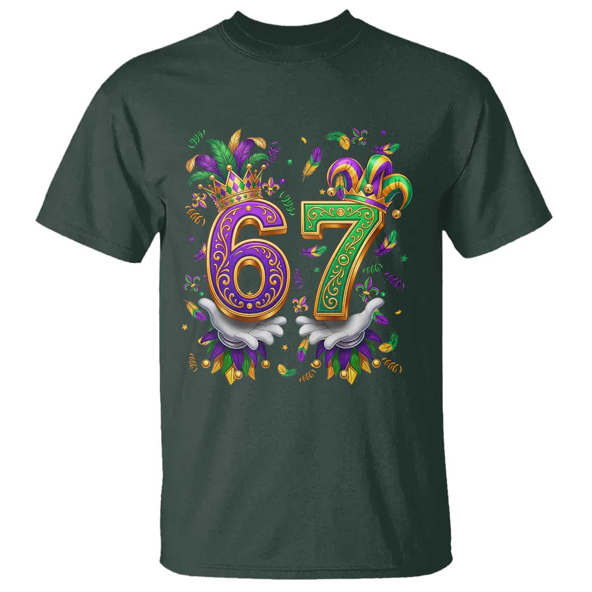 Funny 67 Mardi Gras T Shirt Six Seven Meme Carnival Hand Gesture