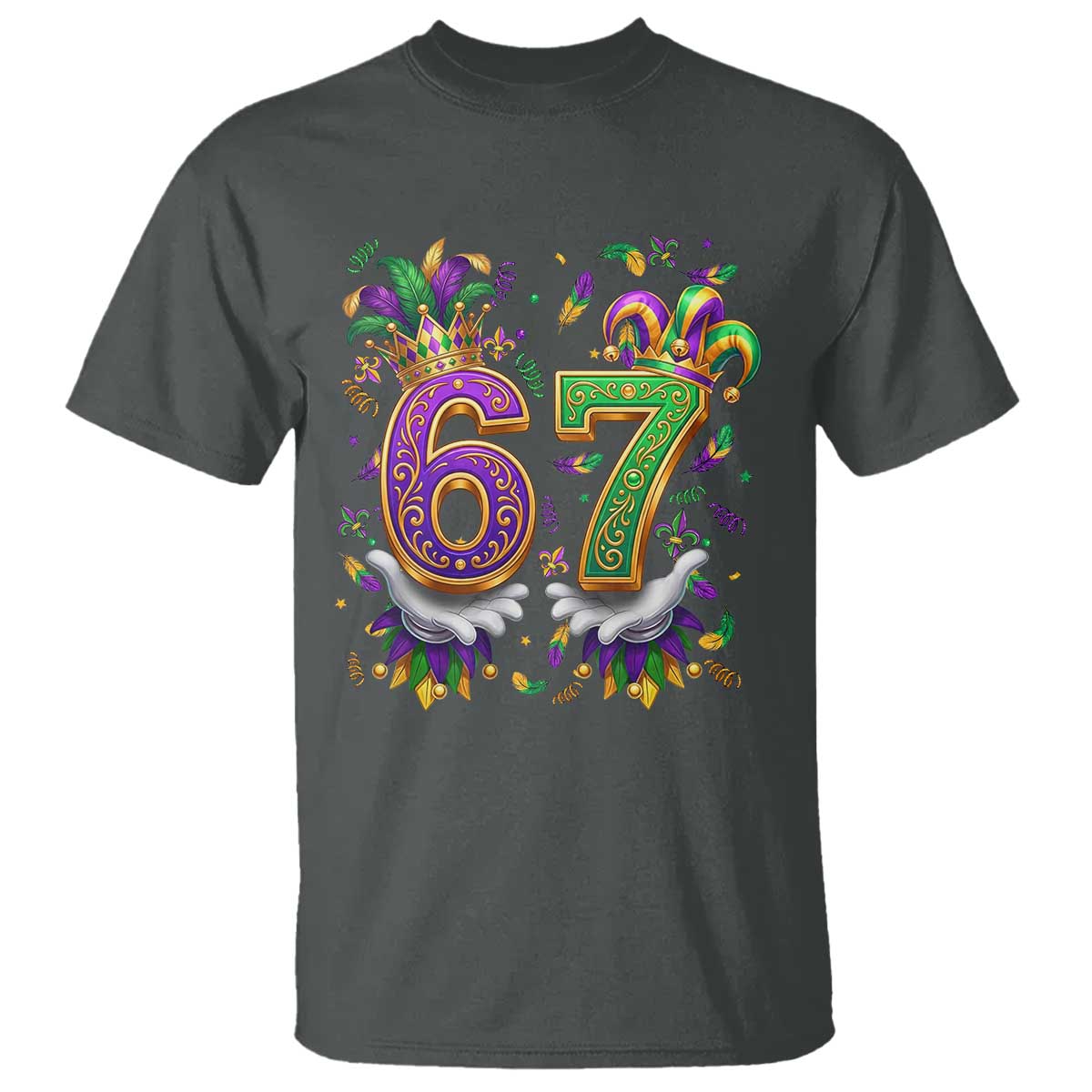 Funny 67 Mardi Gras T Shirt Six Seven Meme Carnival Hand Gesture