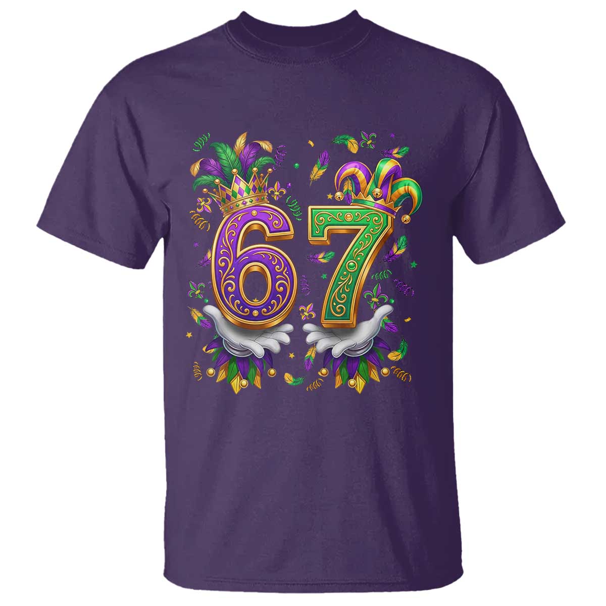 Funny 67 Mardi Gras T Shirt Six Seven Meme Carnival Hand Gesture