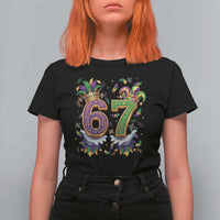 Funny 67 Mardi Gras T Shirt For Women Six Seven Meme Carnival Hand Gesture