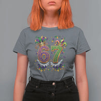Funny 67 Mardi Gras T Shirt For Women Six Seven Meme Carnival Hand Gesture