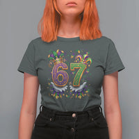 Funny 67 Mardi Gras T Shirt For Women Six Seven Meme Carnival Hand Gesture