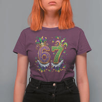 Funny 67 Mardi Gras T Shirt For Women Six Seven Meme Carnival Hand Gesture