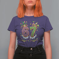 Funny 67 Mardi Gras T Shirt For Women Six Seven Meme Carnival Hand Gesture