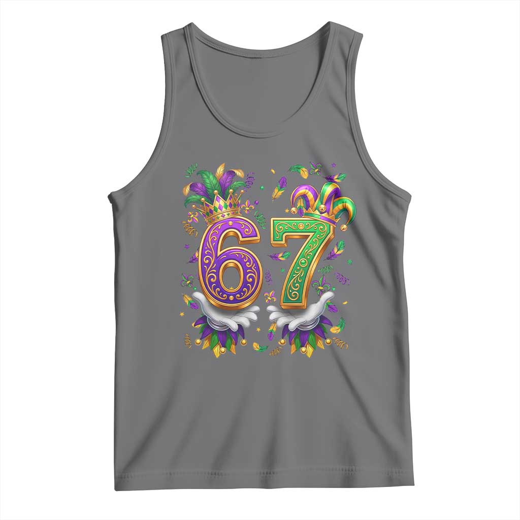 Funny 67 Mardi Gras Tank Top Six Seven Meme Carnival Hand Gesture