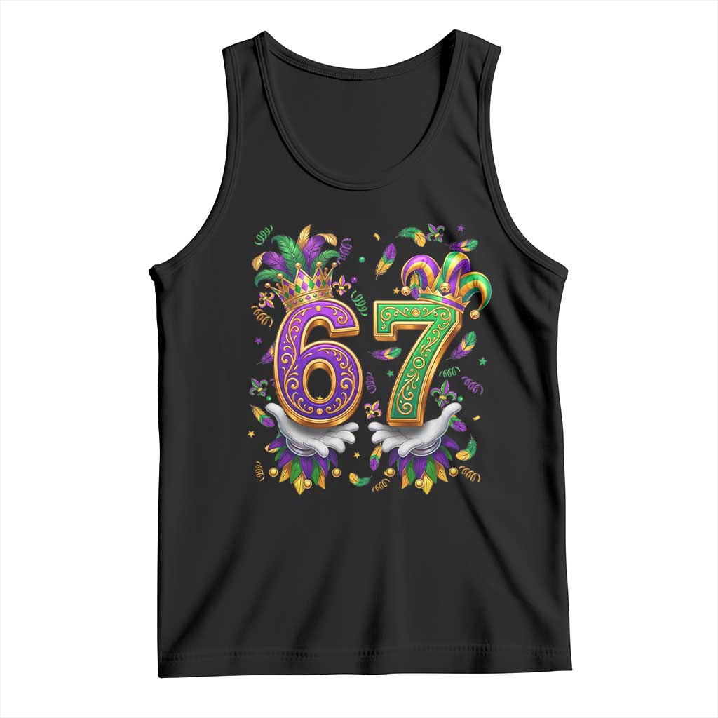 Funny 67 Mardi Gras Tank Top Six Seven Meme Carnival Hand Gesture