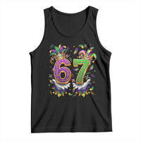 Funny 67 Mardi Gras Tank Top Six Seven Meme Carnival Hand Gesture