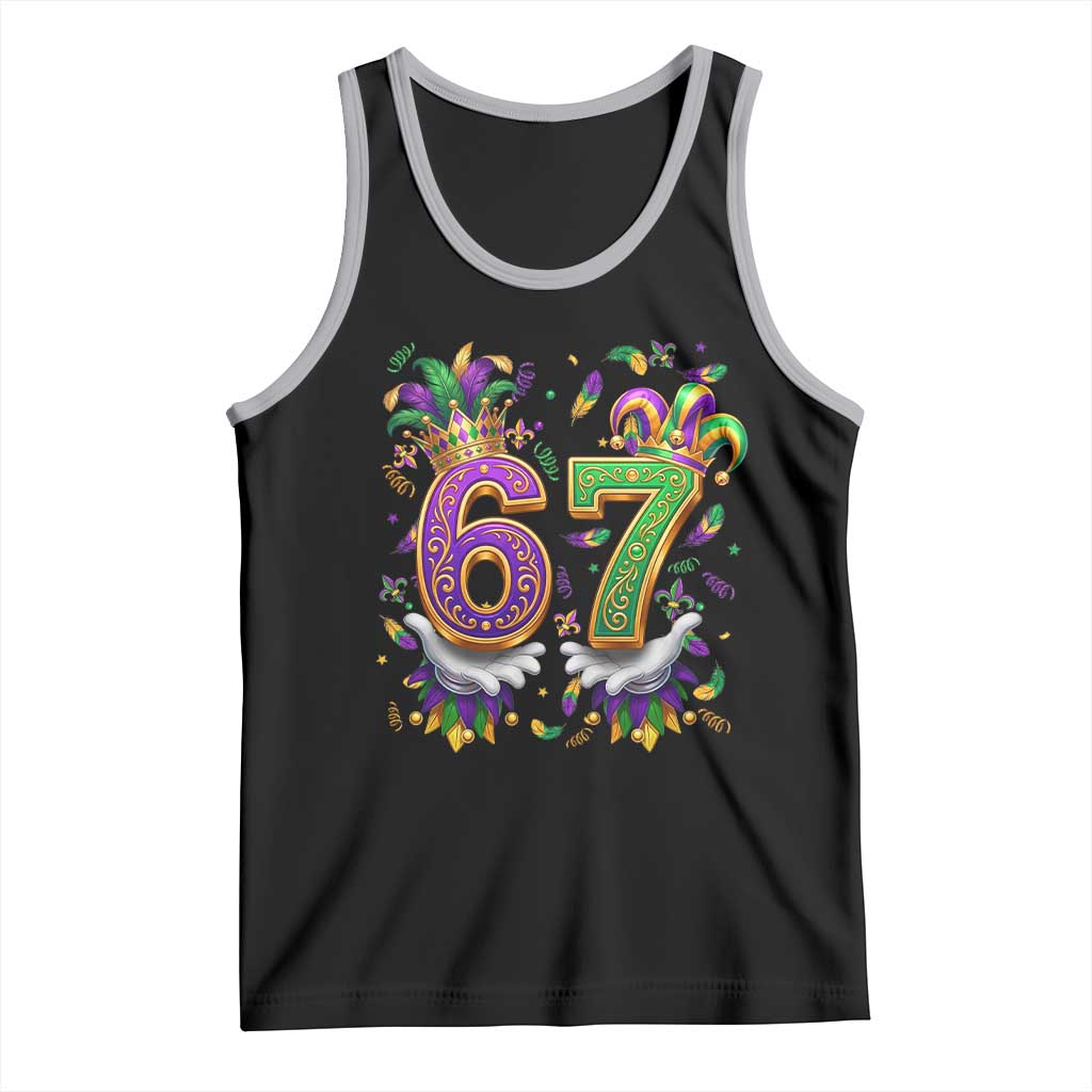 Funny 67 Mardi Gras Tank Top Six Seven Meme Carnival Hand Gesture
