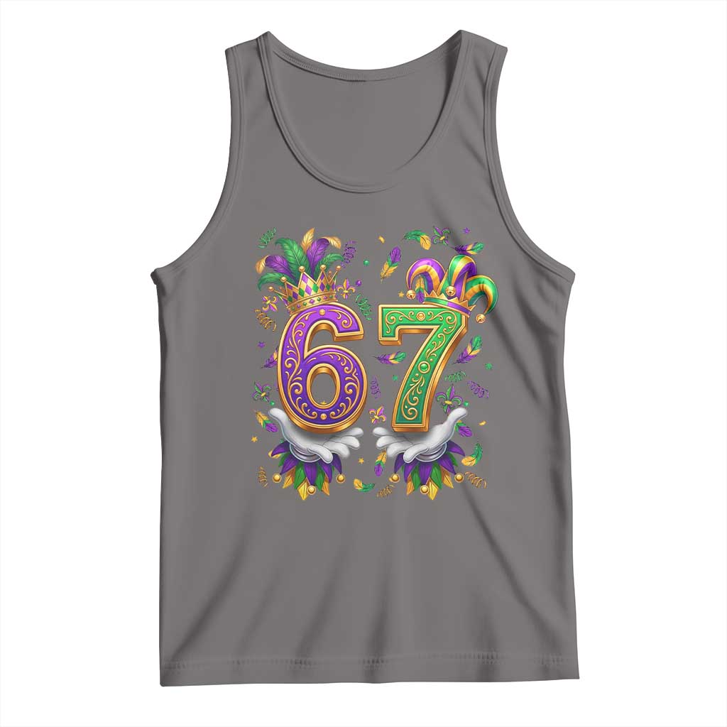 Funny 67 Mardi Gras Tank Top Six Seven Meme Carnival Hand Gesture