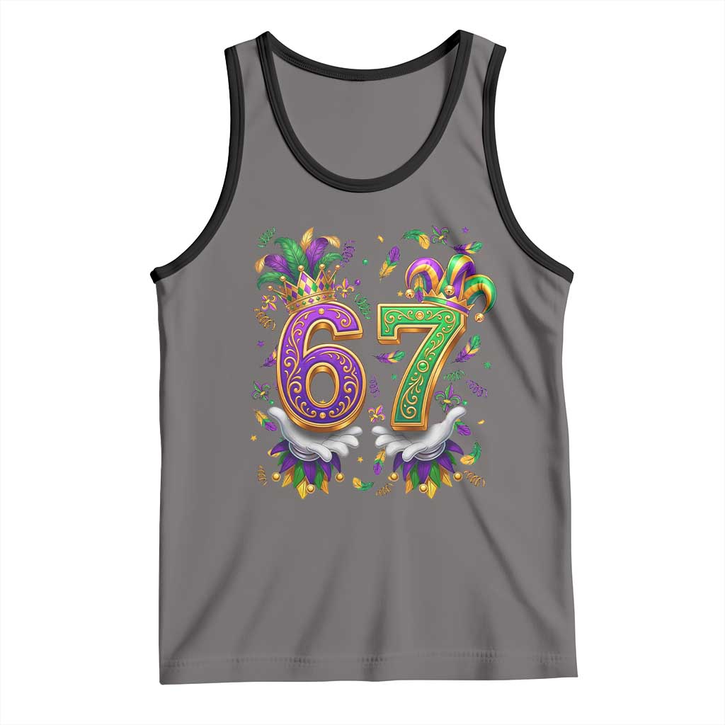 Funny 67 Mardi Gras Tank Top Six Seven Meme Carnival Hand Gesture