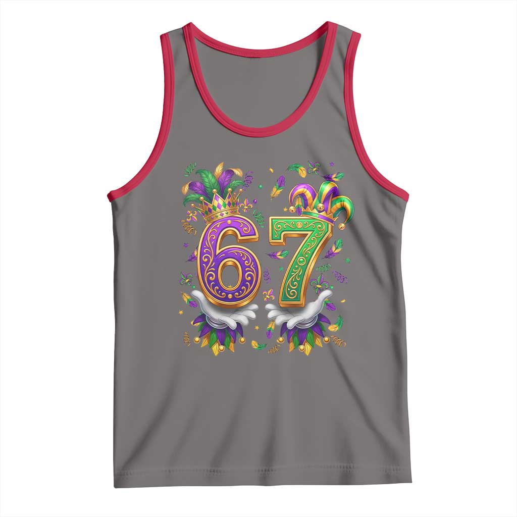 Funny 67 Mardi Gras Tank Top Six Seven Meme Carnival Hand Gesture