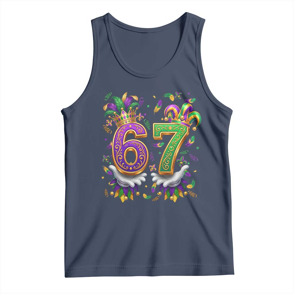 Funny 67 Mardi Gras Tank Top Six Seven Meme Carnival Hand Gesture