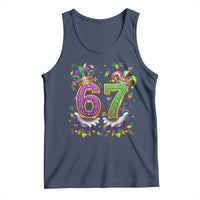 Funny 67 Mardi Gras Tank Top Six Seven Meme Carnival Hand Gesture