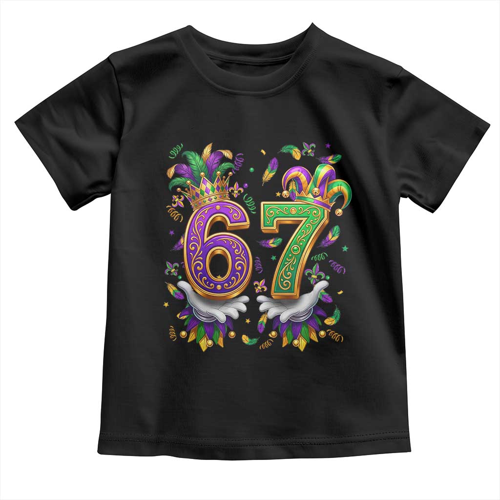 Funny 67 Mardi Gras Toddler T Shirt Six Seven Meme Carnival Hand Gesture