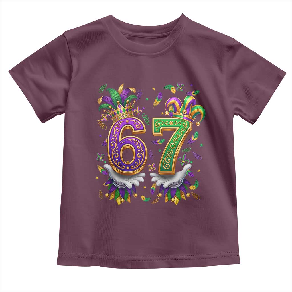 Funny 67 Mardi Gras Toddler T Shirt Six Seven Meme Carnival Hand Gesture