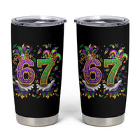 Funny 67 Mardi Gras Tumbler Cup Six Seven Meme Carnival Hand Gesture