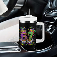 Funny 67 Mardi Gras Tumbler With Handle Six Seven Meme Carnival Hand Gesture