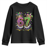 Funny 67 Mardi Gras Youth Sweatshirt Six Seven Meme Carnival Hand Gesture