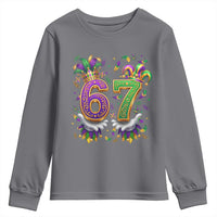 Funny 67 Mardi Gras Youth Sweatshirt Six Seven Meme Carnival Hand Gesture