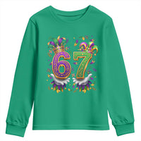 Funny 67 Mardi Gras Youth Sweatshirt Six Seven Meme Carnival Hand Gesture