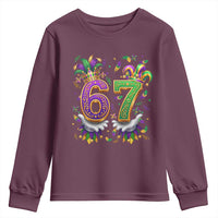 Funny 67 Mardi Gras Youth Sweatshirt Six Seven Meme Carnival Hand Gesture