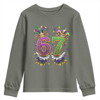 Funny 67 Mardi Gras Youth Sweatshirt Six Seven Meme Carnival Hand Gesture