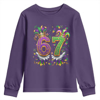 Funny 67 Mardi Gras Youth Sweatshirt Six Seven Meme Carnival Hand Gesture