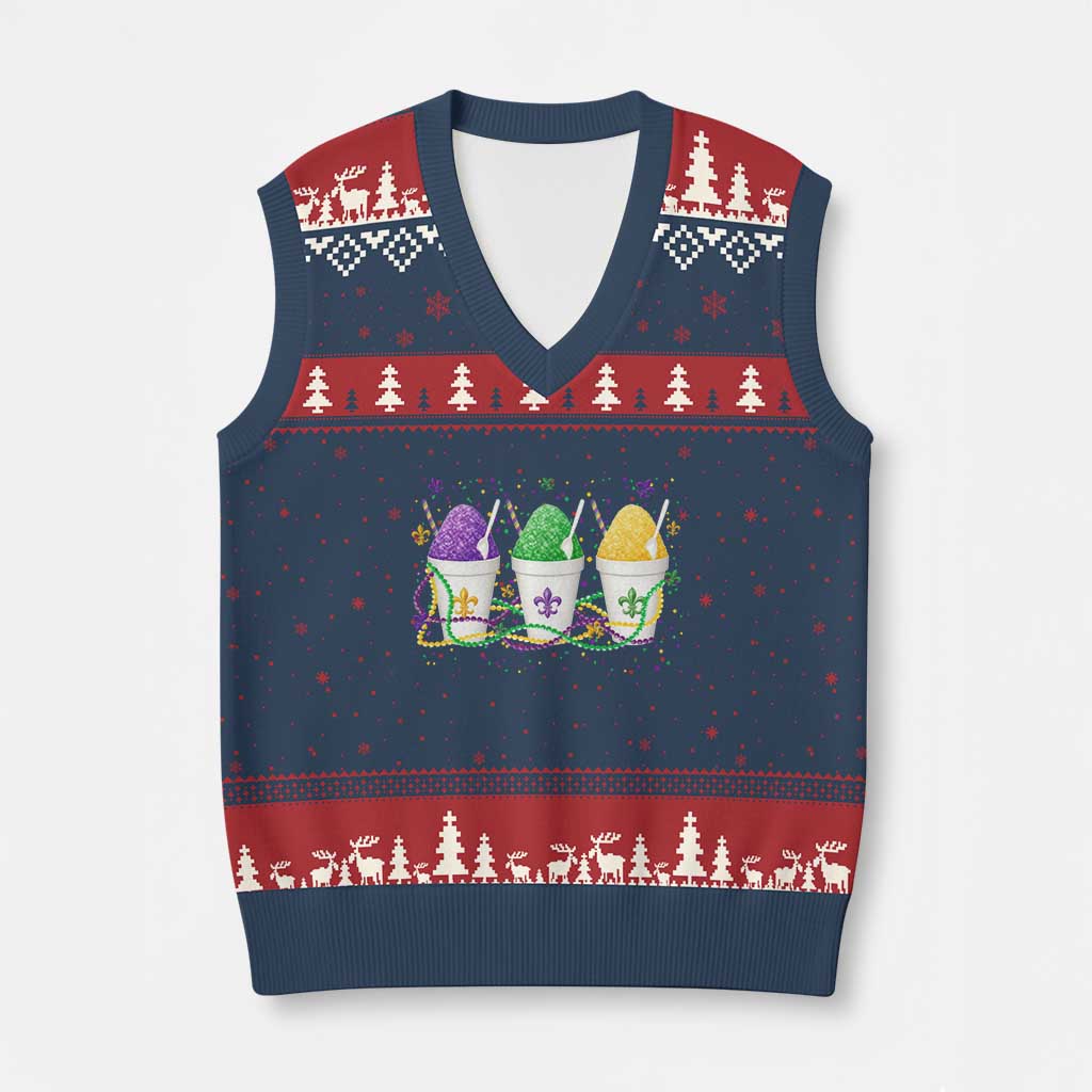 Funny Mardi Gras Snowballs Fat Tuesday Carnival Beads V-Neck Knit Sweater Vest