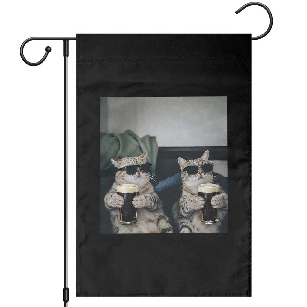 Funny Cat Drinking Irish Stout Beer Garden Flag Black Beer and Cat Lovers