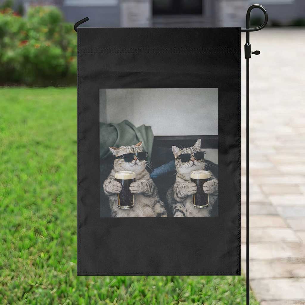 Funny Cat Drinking Irish Stout Beer Garden Flag Black Beer and Cat Lovers