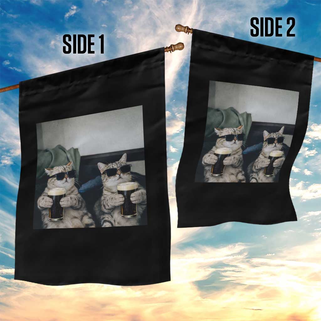 Funny Cat Drinking Irish Stout Beer Garden Flag Black Beer and Cat Lovers