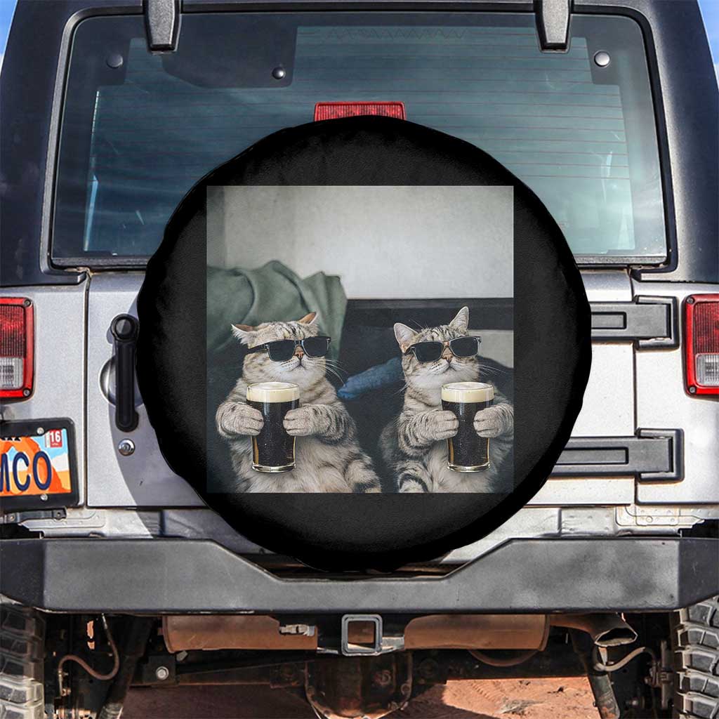 Funny Cat Drinking Irish Stout Beer Spare Tire Cover Black Beer and Cat Lovers