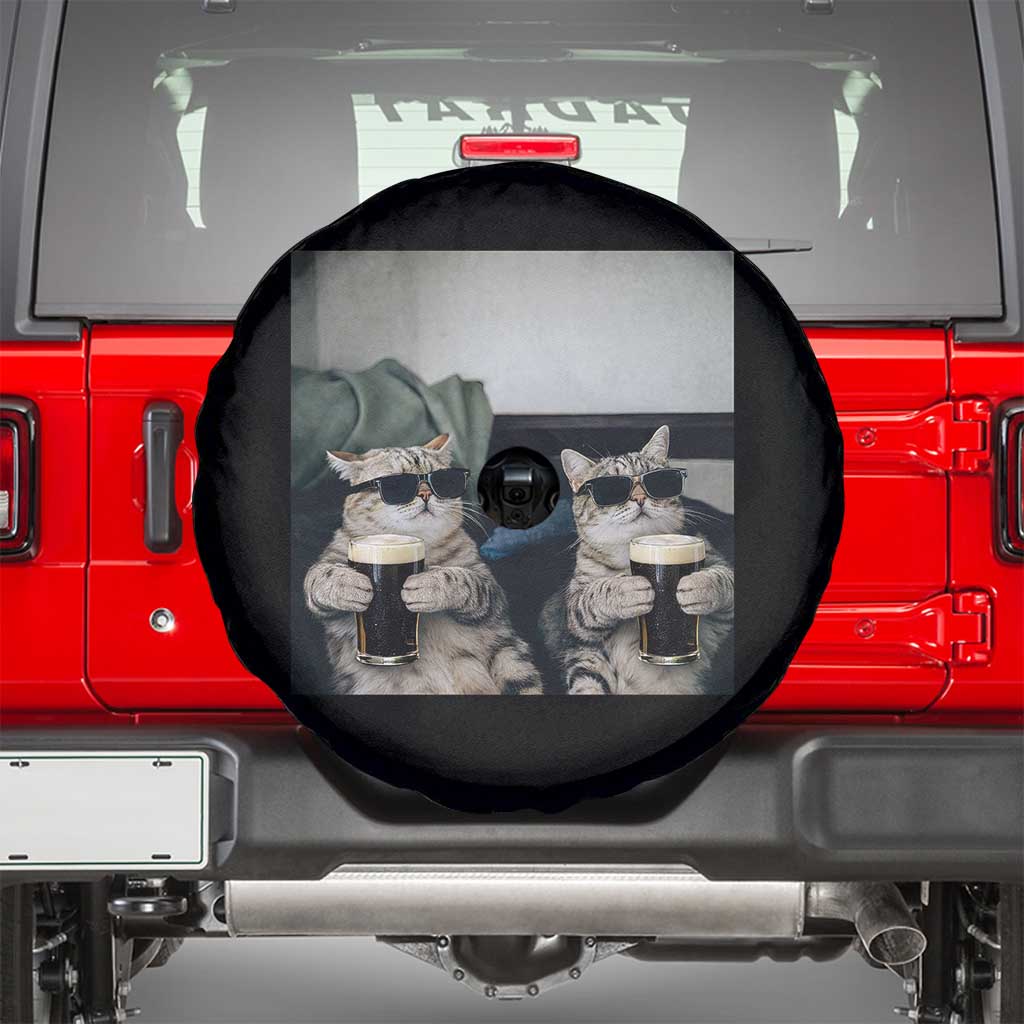 Funny Cat Drinking Irish Stout Beer Spare Tire Cover Black Beer and Cat Lovers