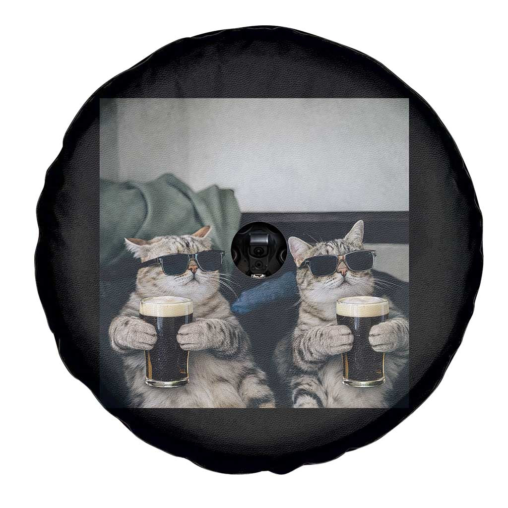 Funny Cat Drinking Irish Stout Beer Spare Tire Cover Black Beer and Cat Lovers