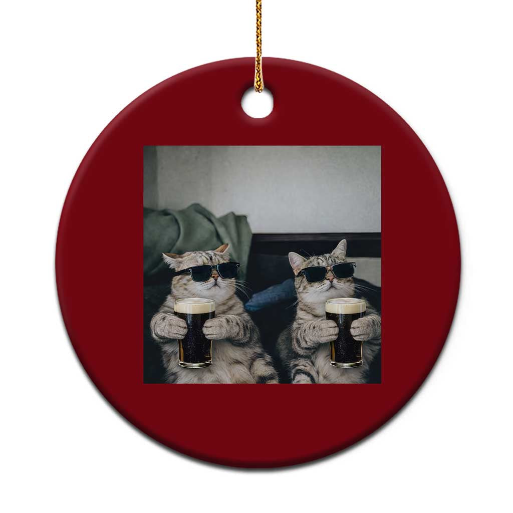 Funny Cat Drinking Irish Stout Beer Ceramic Ornament Black Beer and Cat Lovers
