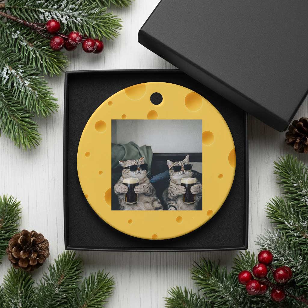 Funny Cat Drinking Irish Stout Beer Ceramic Ornament Black Beer and Cat Lovers